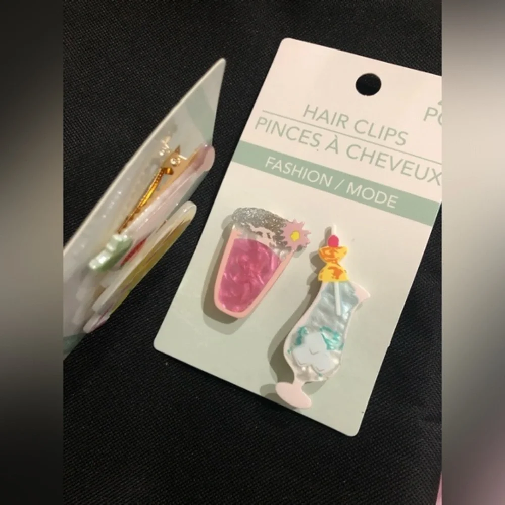 4piece Super cute fruity summer cocktail drinks glasses hair clips‎ new